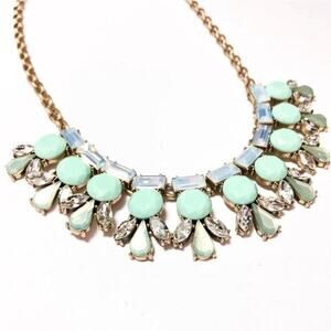 J. Crew‎ Mint Green Crystal Statement Bib Necklace Gold Tone Adjustable Link